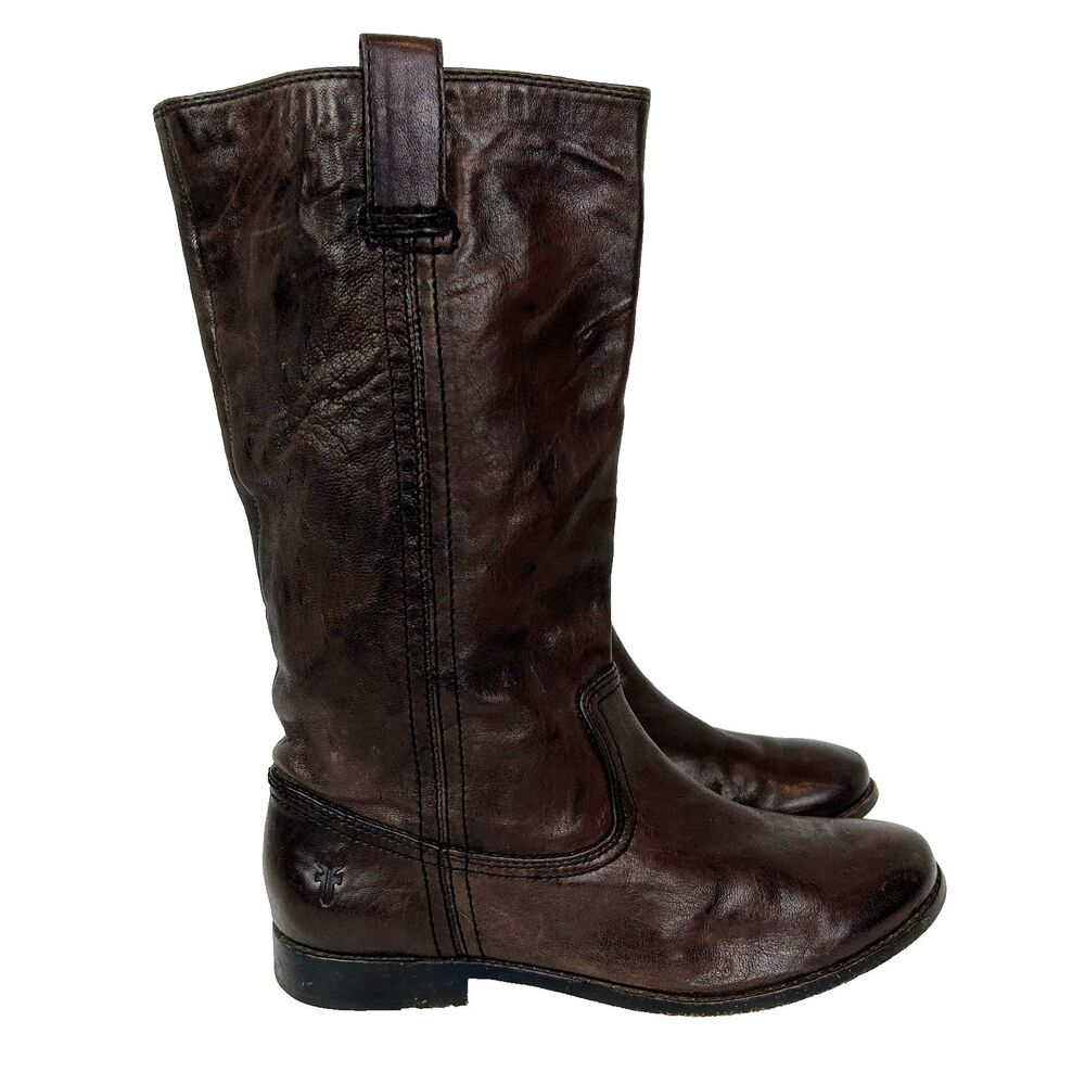 Frye Anna Pull On Riding Boots Full Leather Under the Knee High Dark Brown sz 9
